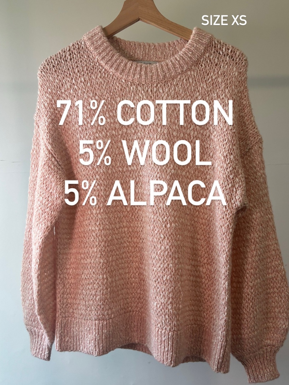 Madewell Cotton Wool Alpaca Blend Crewneck Sweater in Dusty Rose | Size XS